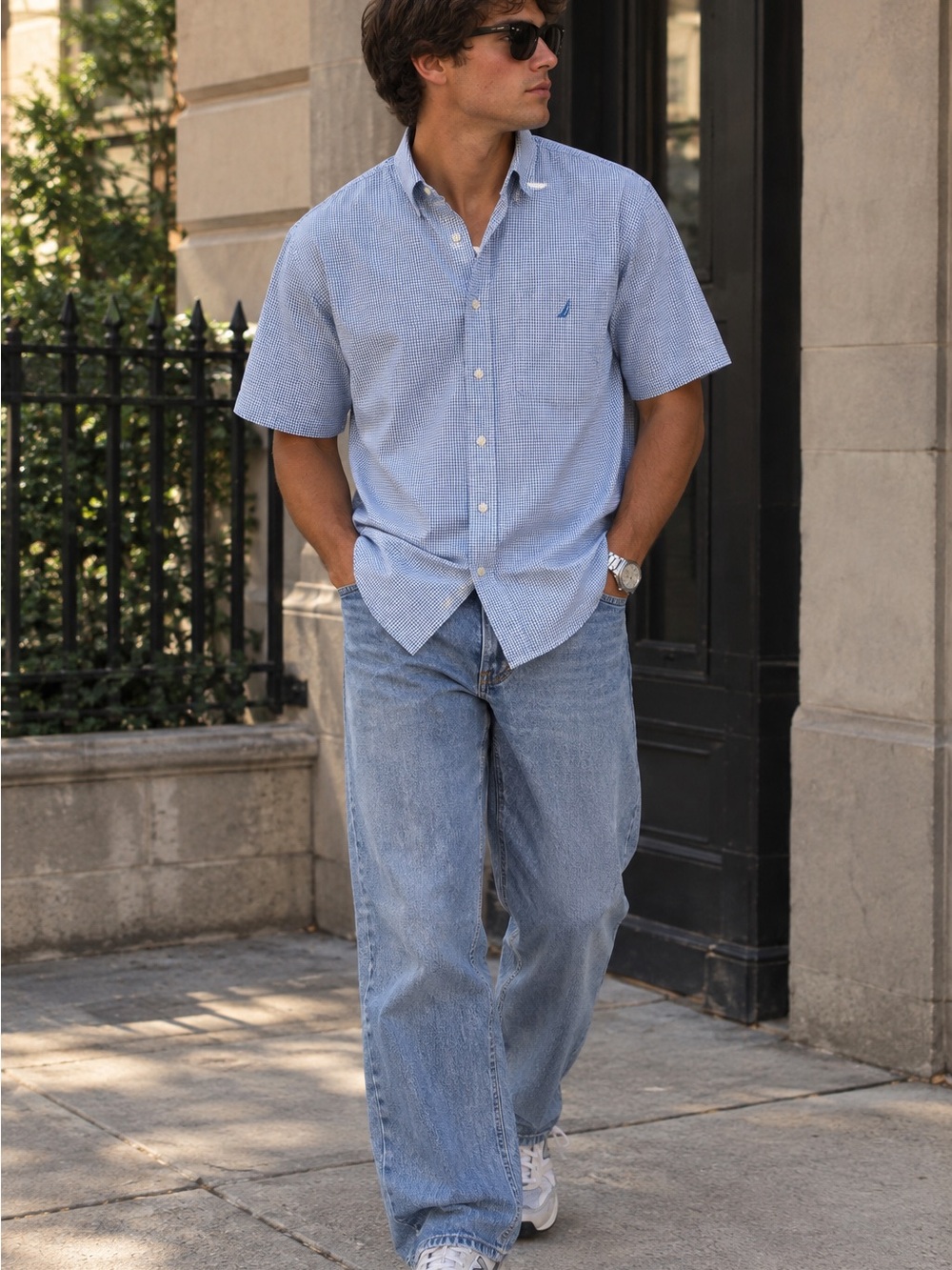 Nautica Light Blue Short Sleeve Button-Down Shirt